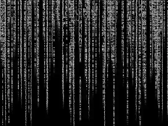 Columns of glyphs fall at differing speeds, brightening at the head of each trail and fading behind it, with the subject showing through where the columns thin
