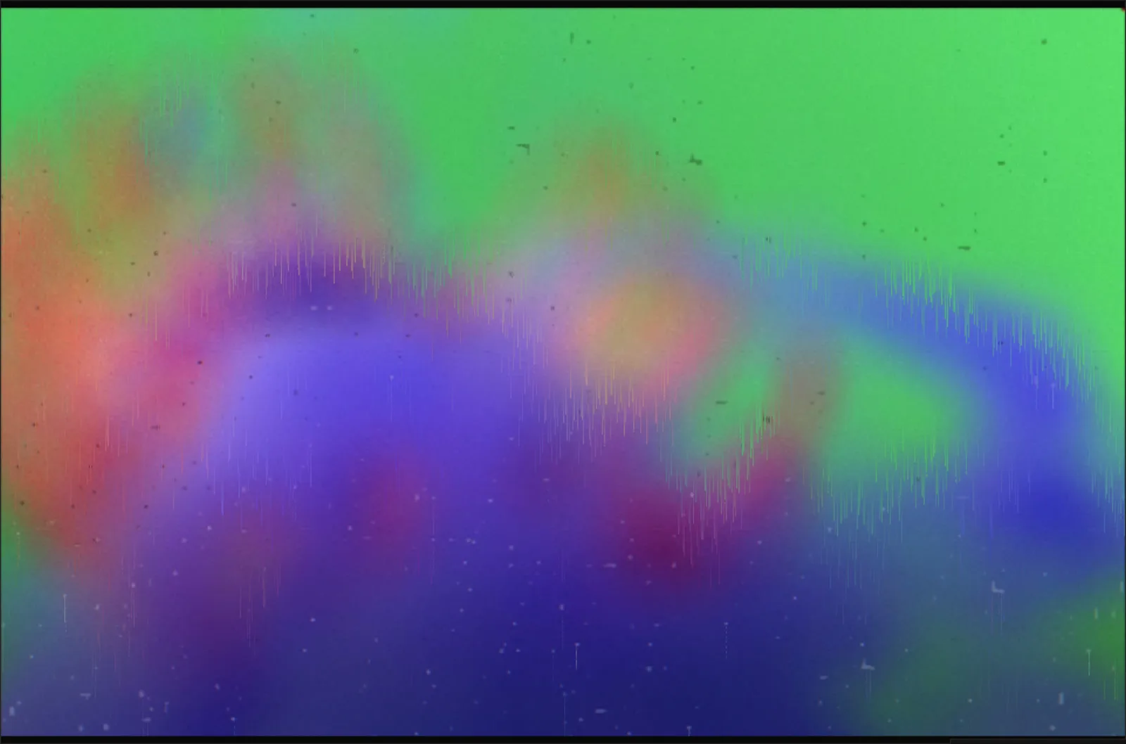 Pixel-sorted render of the ink-flower frame: colour smeared into vertical streaks.