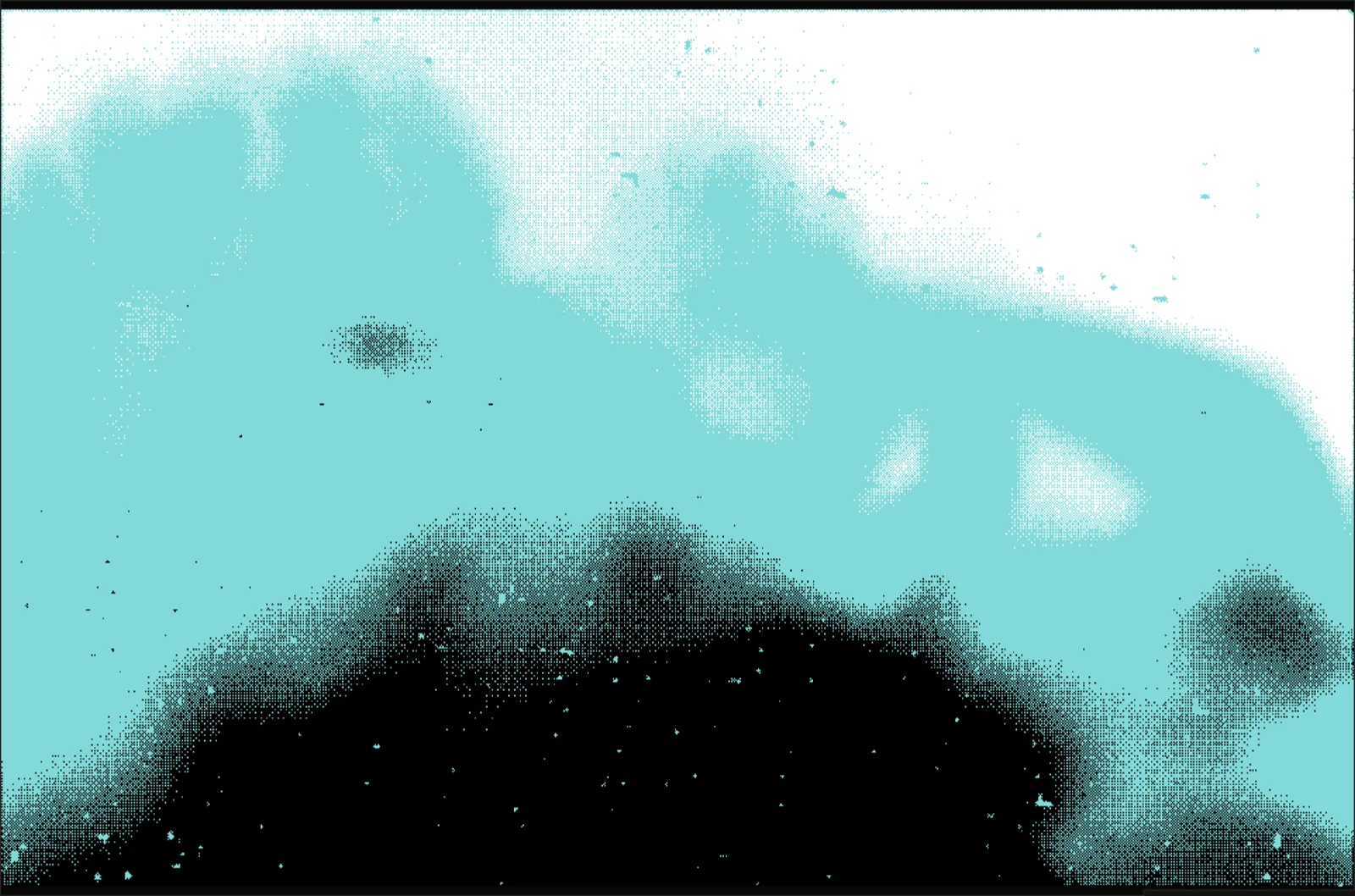 Tritone riso render of the ink-flower frame: cyan and black on white.